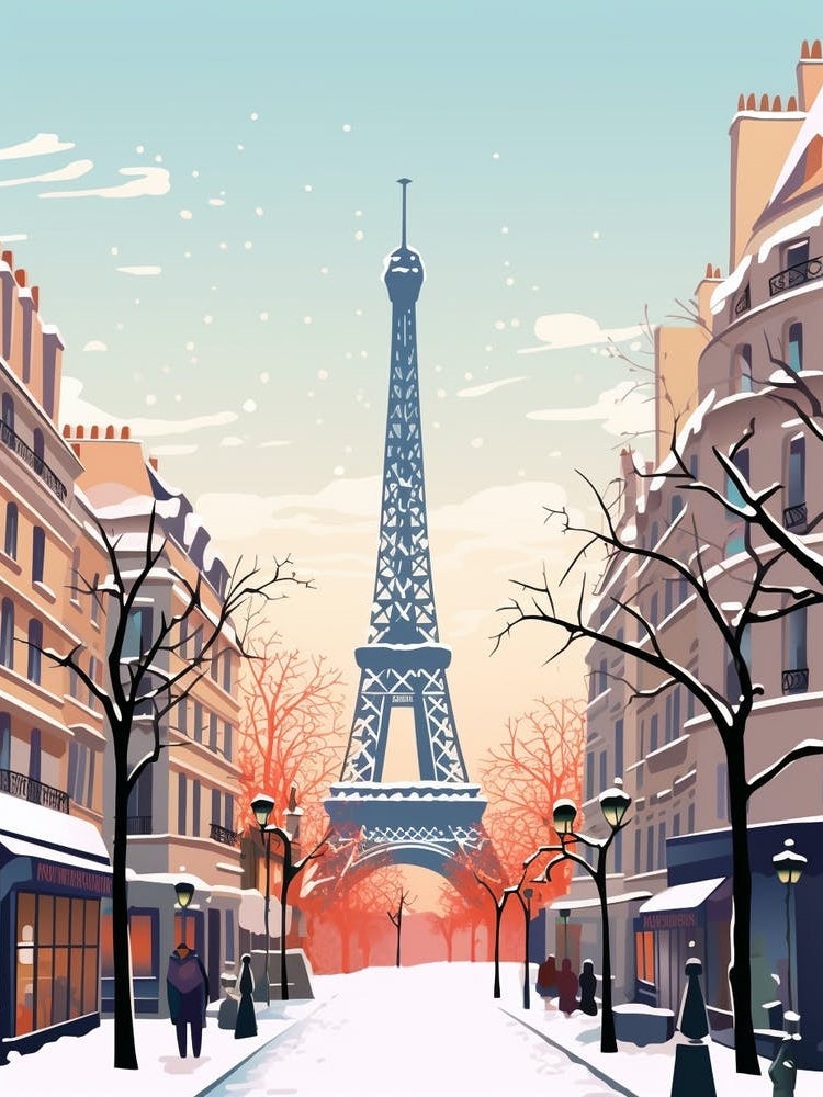 Retro Winter Illustration Paris France 2