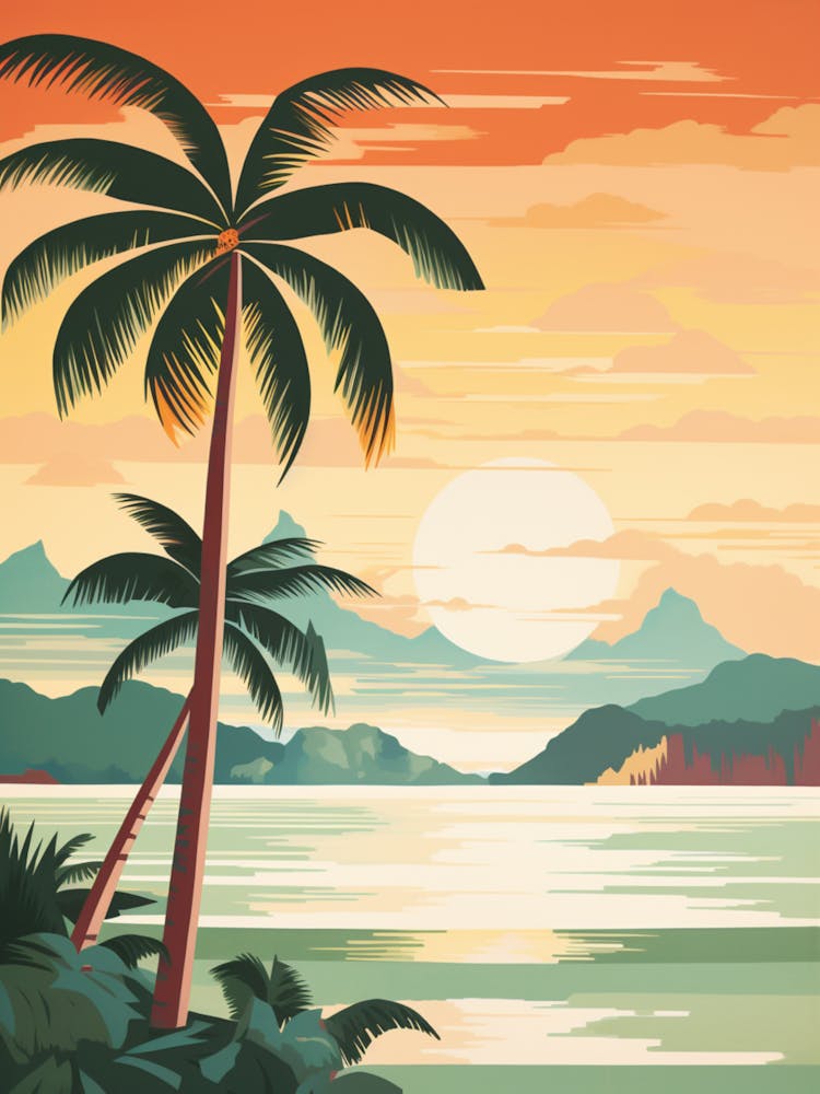 Vintage Retro Print Of Anse Cocos, La Digue Seychelles 1