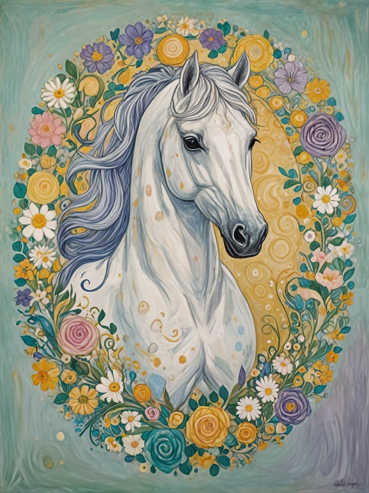 White Horse With Flowers