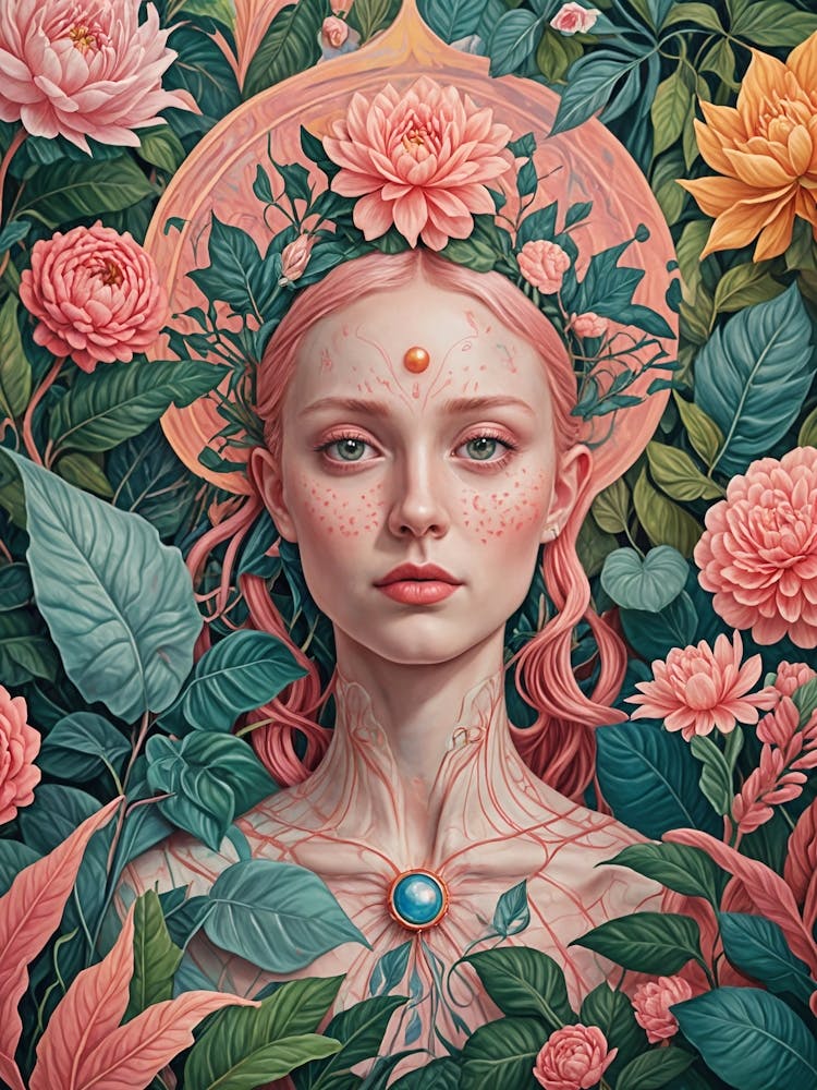 Woman Amongst The Pink Flowers