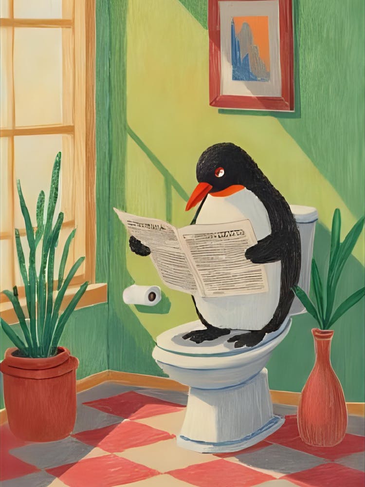 Penguin Reading Newspaper