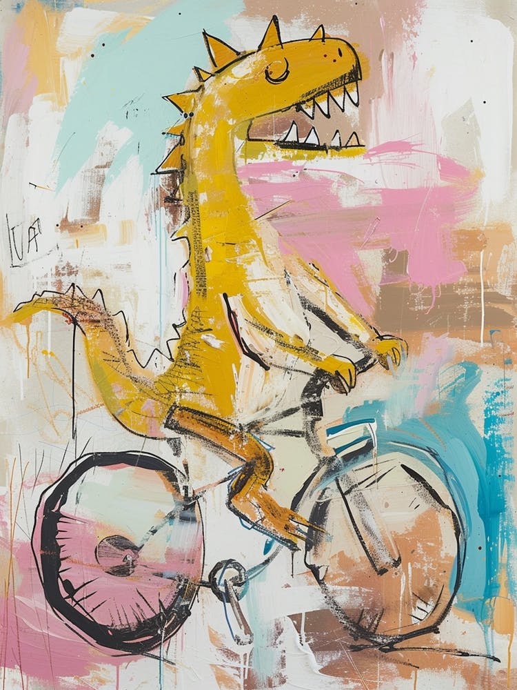 Grafitti Style Pastel Painting Dinosaur Riding A Bike 3