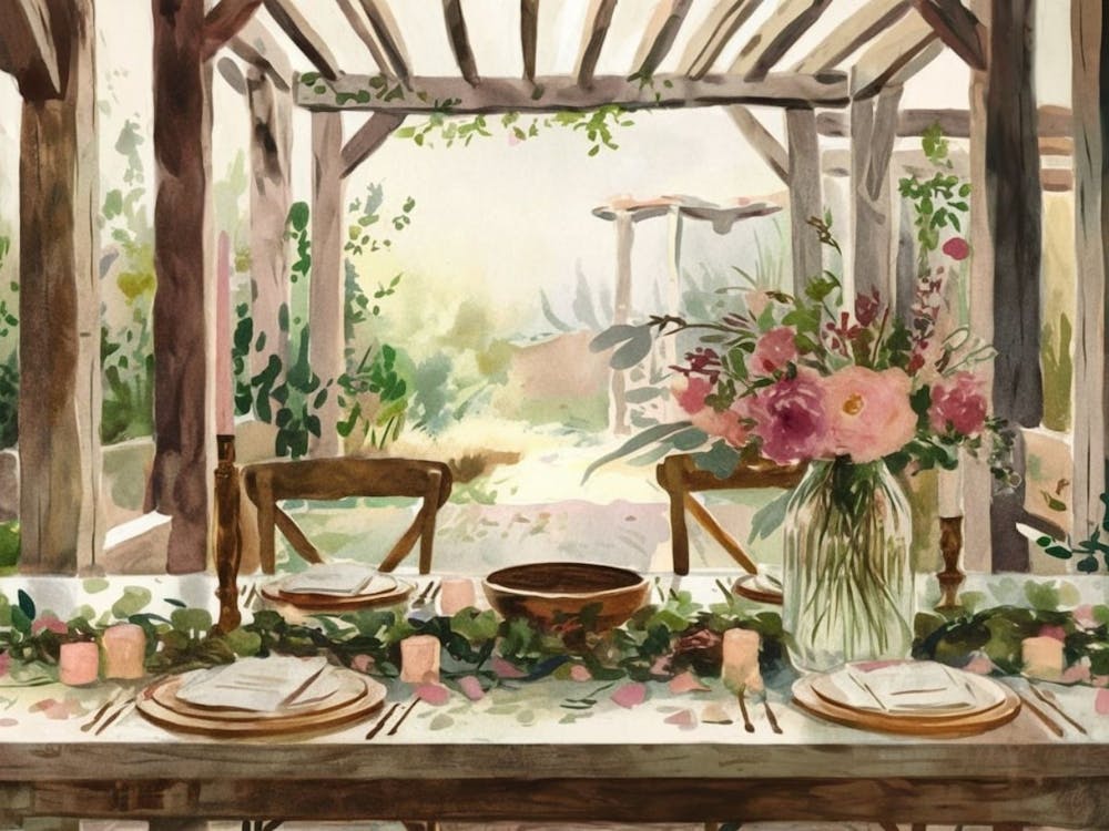Al Fresco Celebration" - Elegant Garden Party Watercolor Print