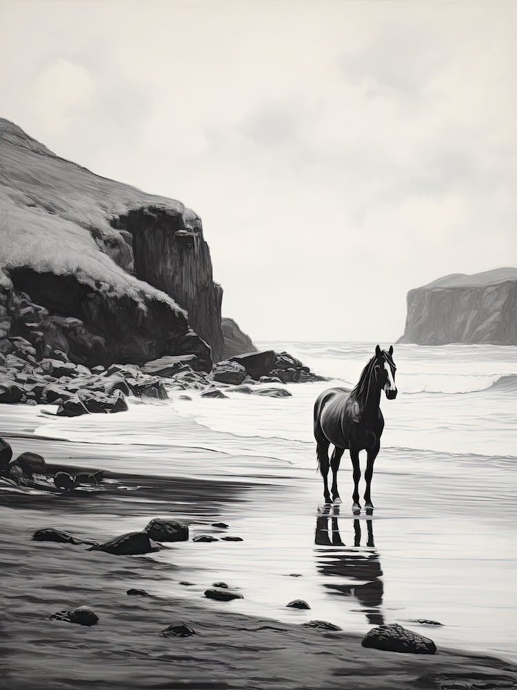 A Horse Oil Painting In Anakena Beach, Easter Island, Portrait 2