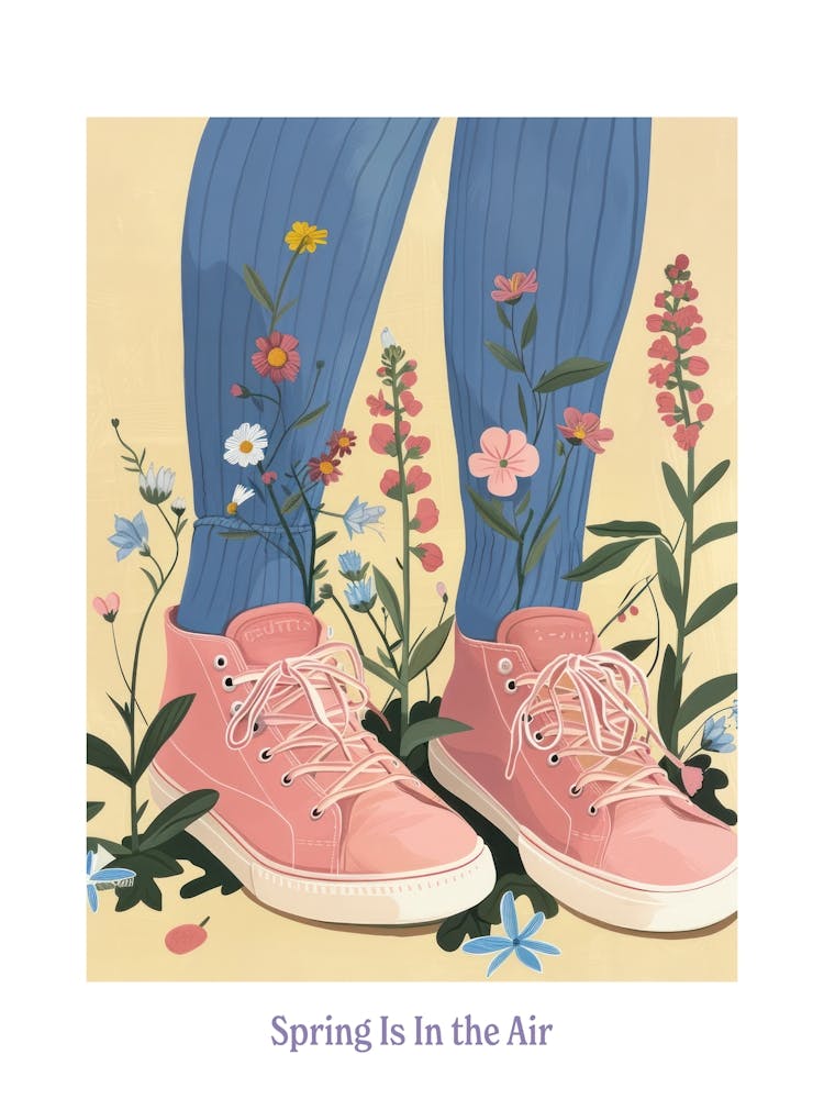 Spring In In The Air Pink Sneakers And Flowers 1