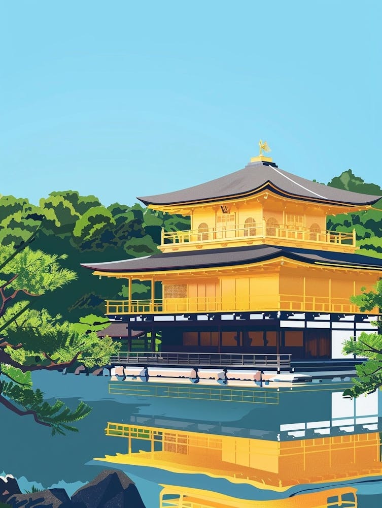 Kinkaku Ji Golden Pavilion Kyoto 3 Colourful Illustration