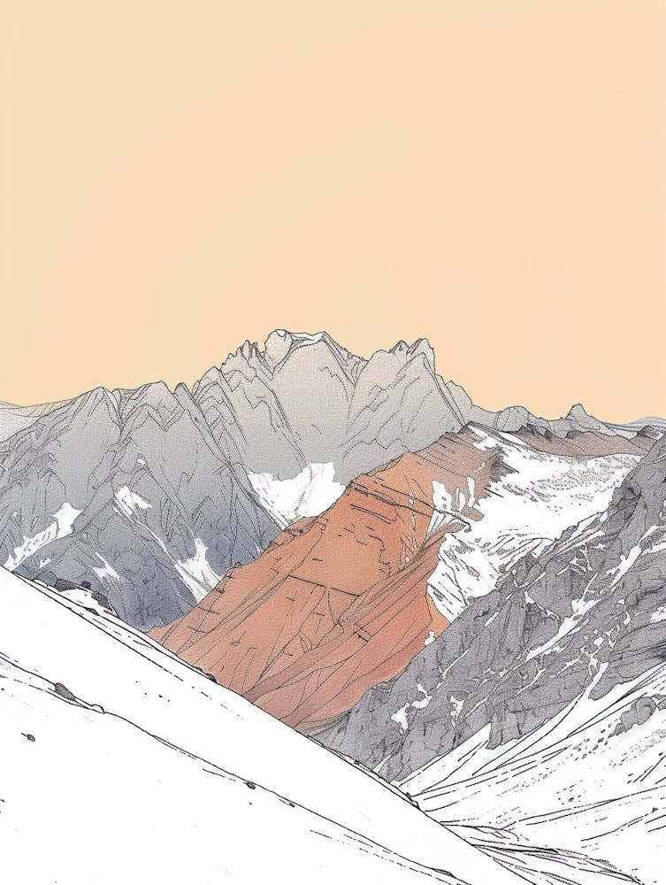 Toubkal Morocco Color Line Drawing (2)