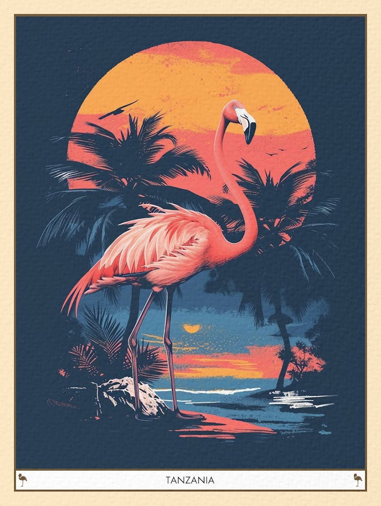 Greater Flamingo Tanzania Tropical Illustration 3 Poster
