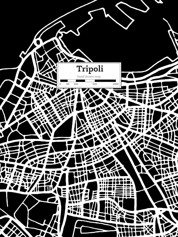 Tripoli (Libya) City Map — Hand-drawn map, vector black map
