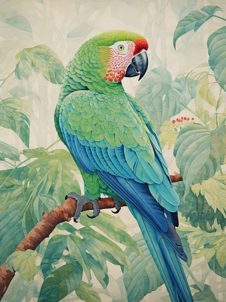 Ohara Koson Inspired Bird Painting Macaw 3