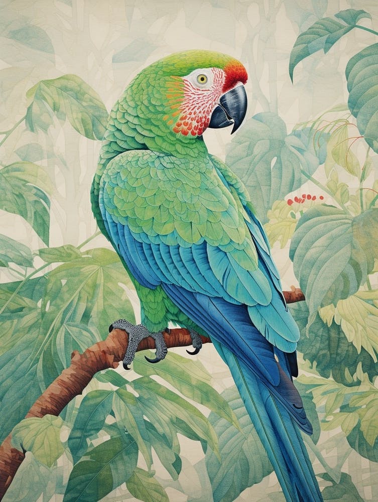 Ohara Koson Inspired Bird Painting Macaw 3