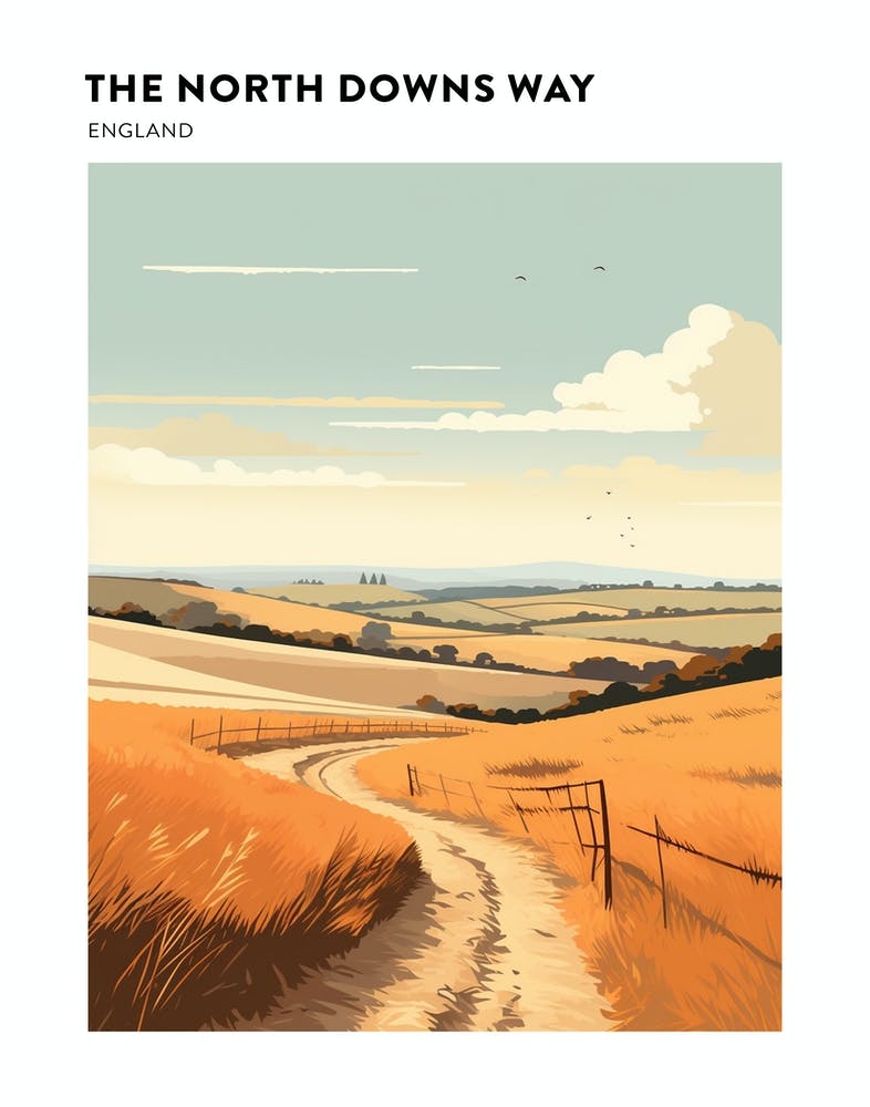 The North Downs Way England 3 Hiking Trail Landscape Poster