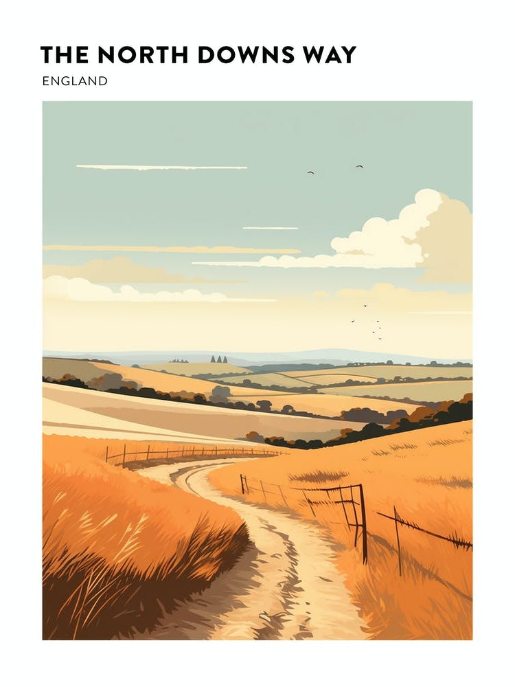 The North Downs Way England 3 Hiking Trail Landscape Poster