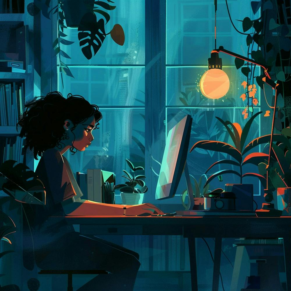 Portrait Of A Girl Working At Her Computer
