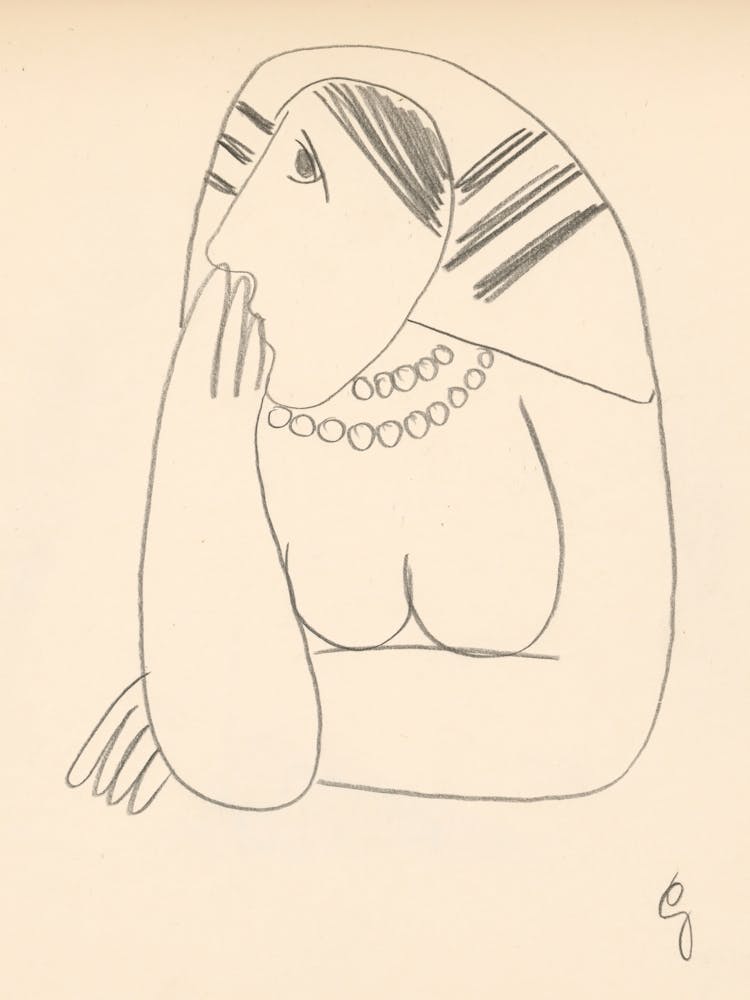 A Woman In A Striped Scarf With Her Face Propped Up, Mikuláš Galanda