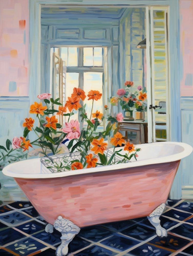 A Bathtube Full Of Cosmos In A Bathroom 3