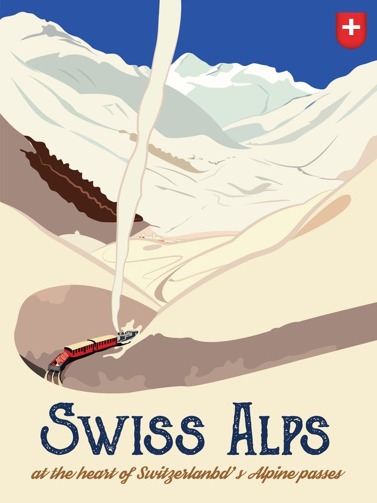 Swiss Alps, Switzerland, Train in the Distance