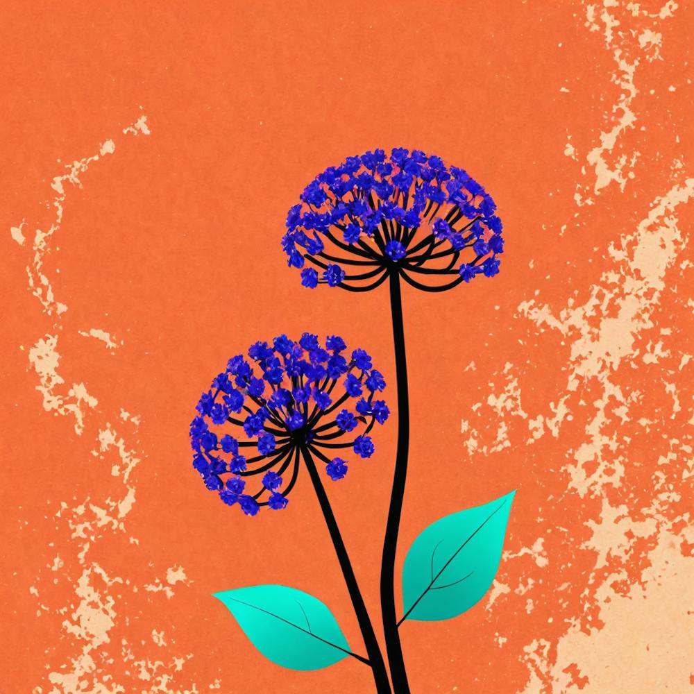 Blue Flowers On An Orange Background 2