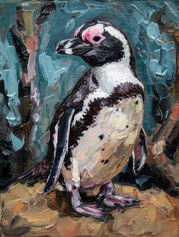 African Penguin Stewart Island Ulva Island Oil Painting 3