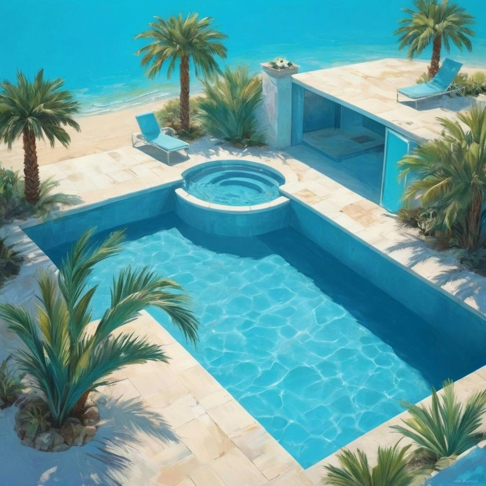 Cyan Oasis Bright Blue Swimming Pool 2