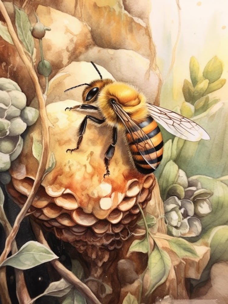 Braungestreifte Hummel Bienenstock Aquarellillustration 3