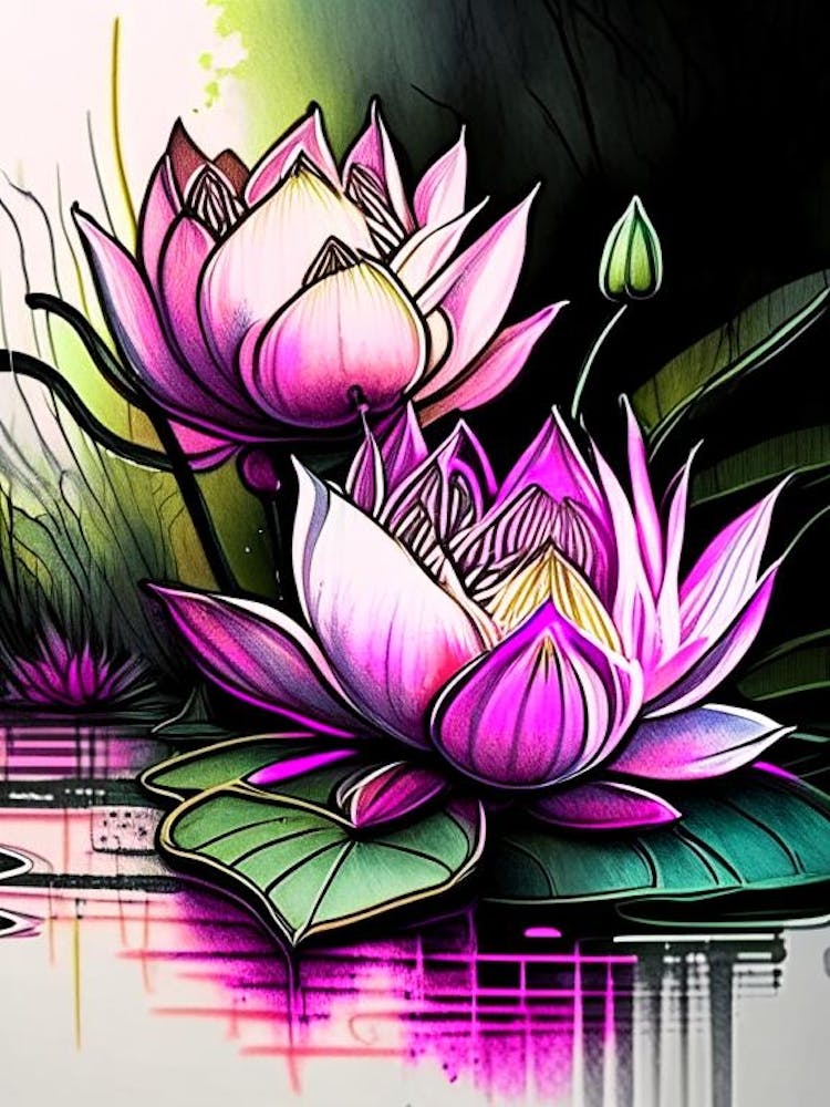 Lotus Flowers In Park Graffiti 1
