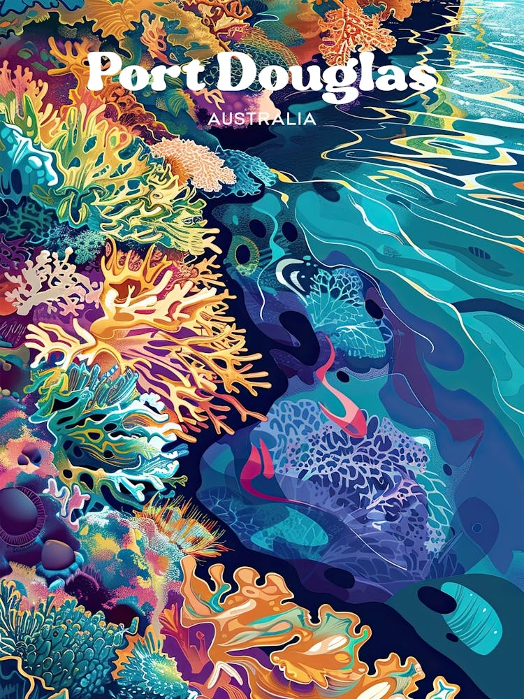 Port Douglas Coral Reef Digital Travel Illustration