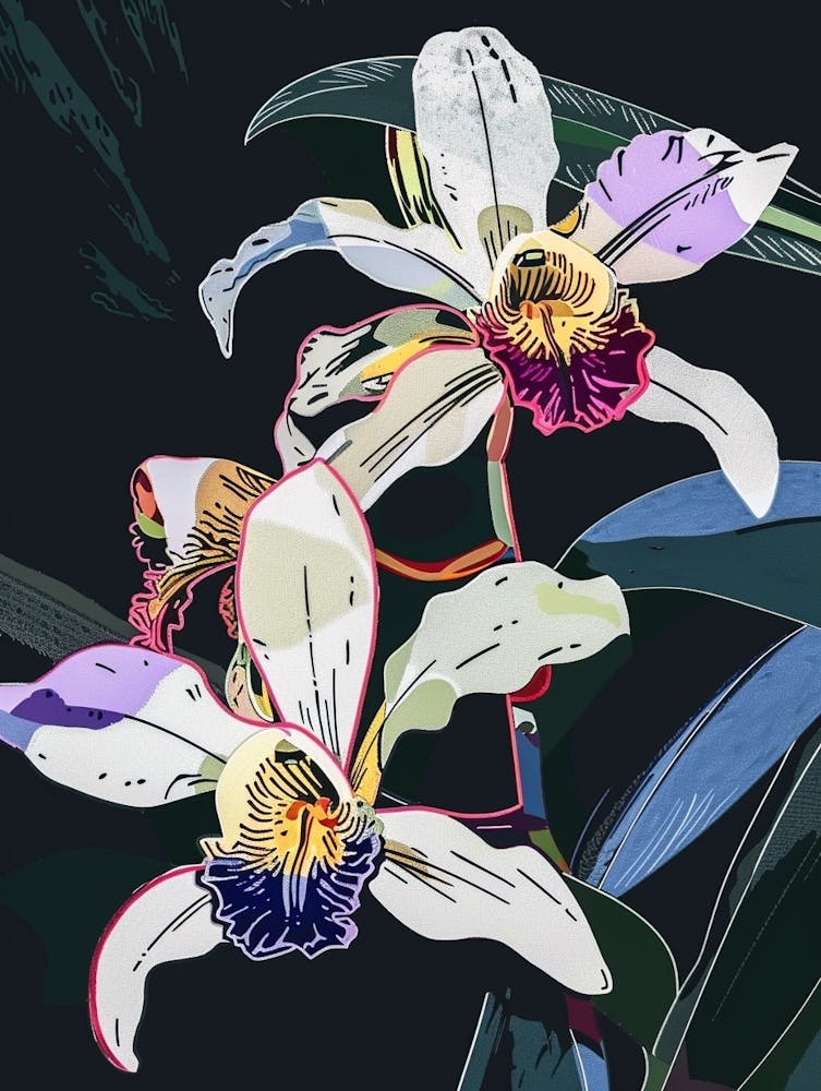 Neon Flowers On Black Orchid 1