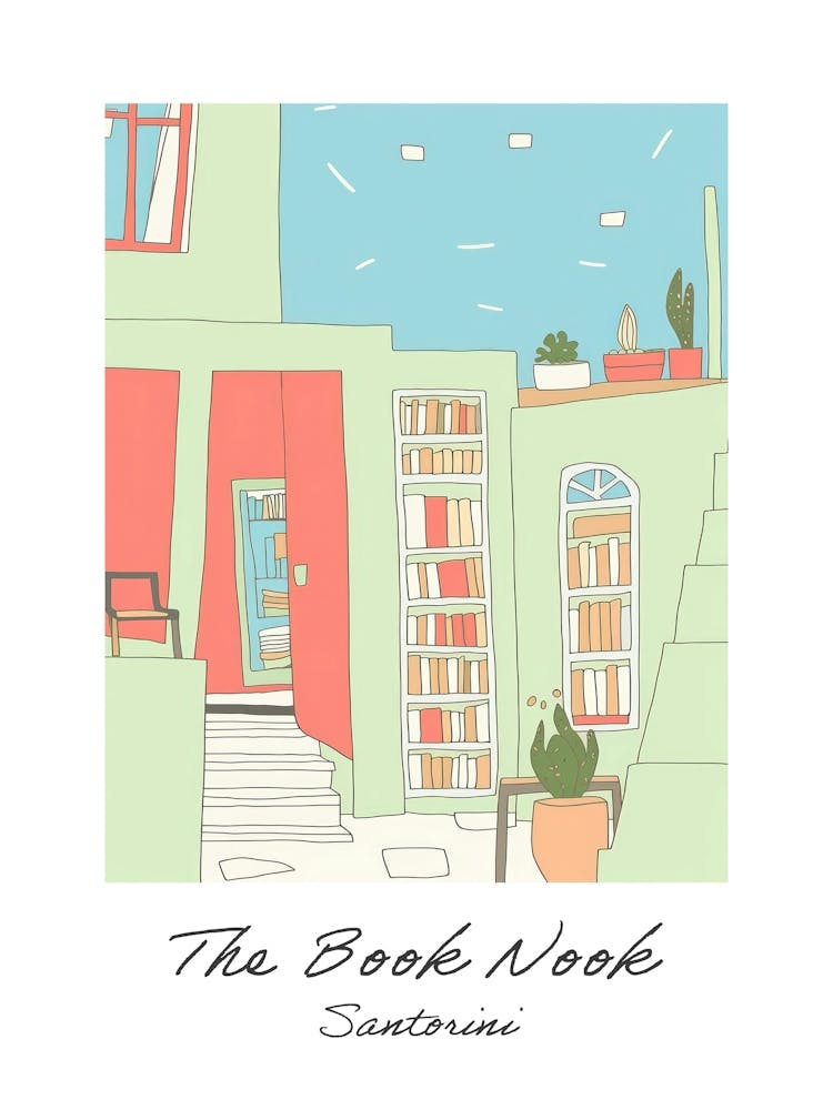 Santorini The Book Nook Pastel Colours 1 Poster