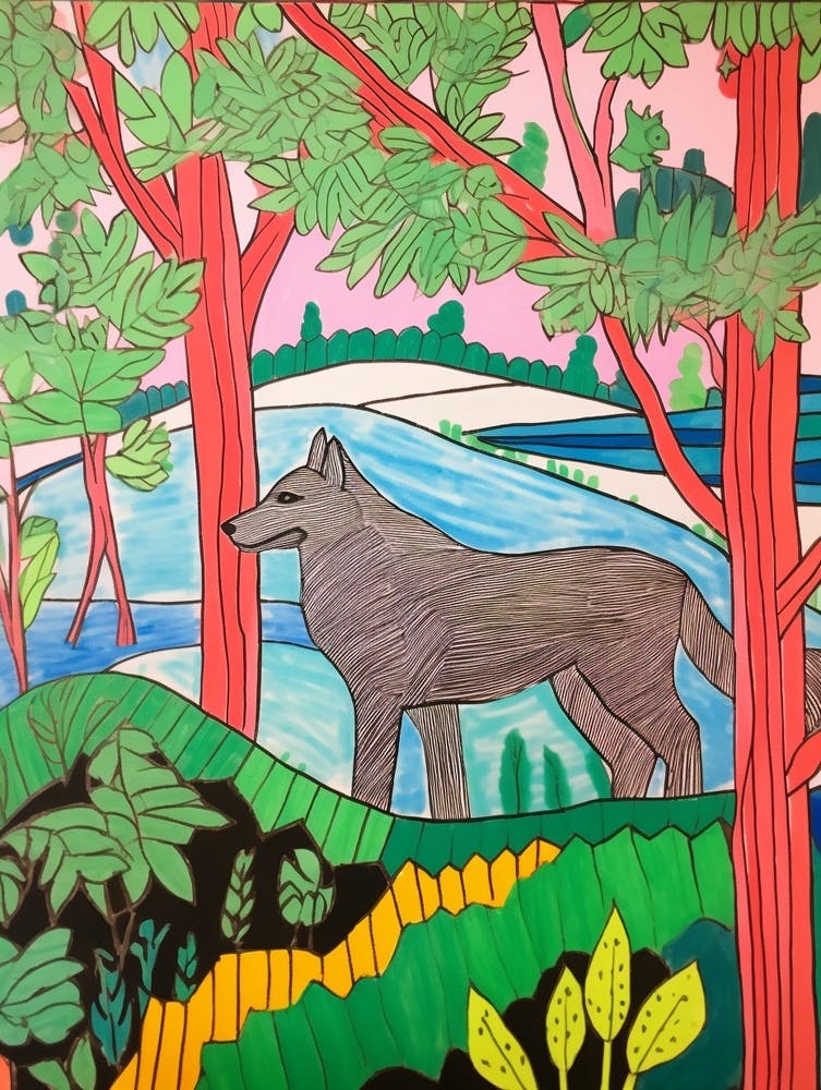 Maximalist Animal Painting Timber Wolf 3