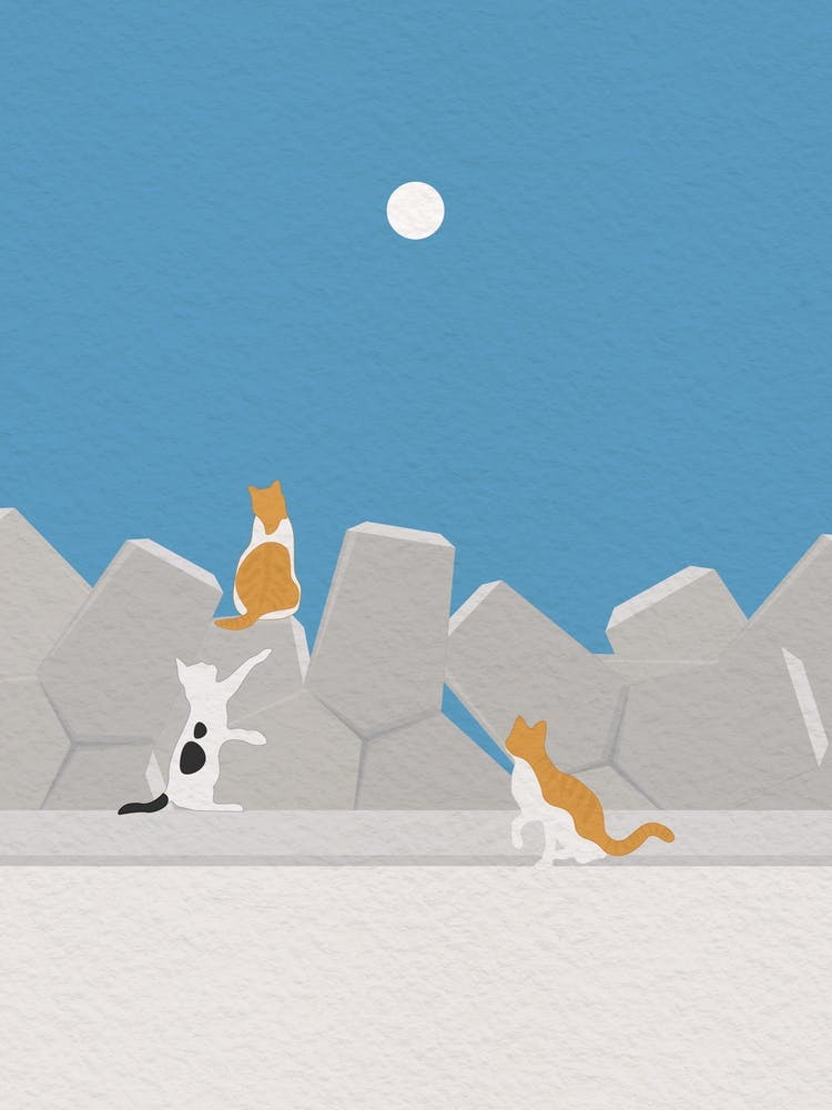 Minimal art Cats On A Rock