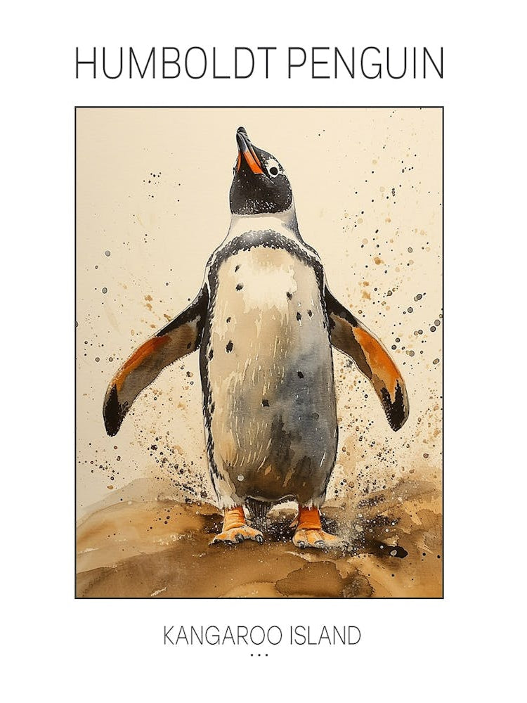 Humboldt Penguin Kangaroo Island Penneshaw Watercolour Painting 2 Poster