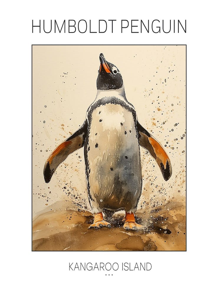 Humboldt Penguin Kangaroo Island Penneshaw Watercolour Painting 2 Poster