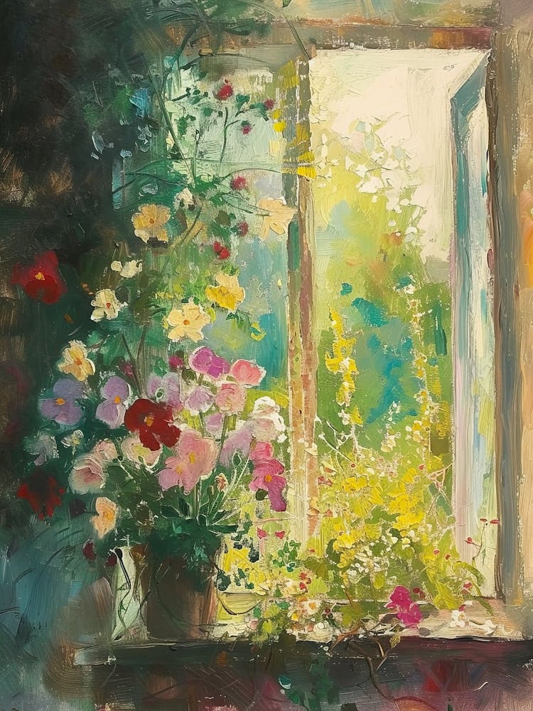 Pansy Flowers On A Cottage Window 4