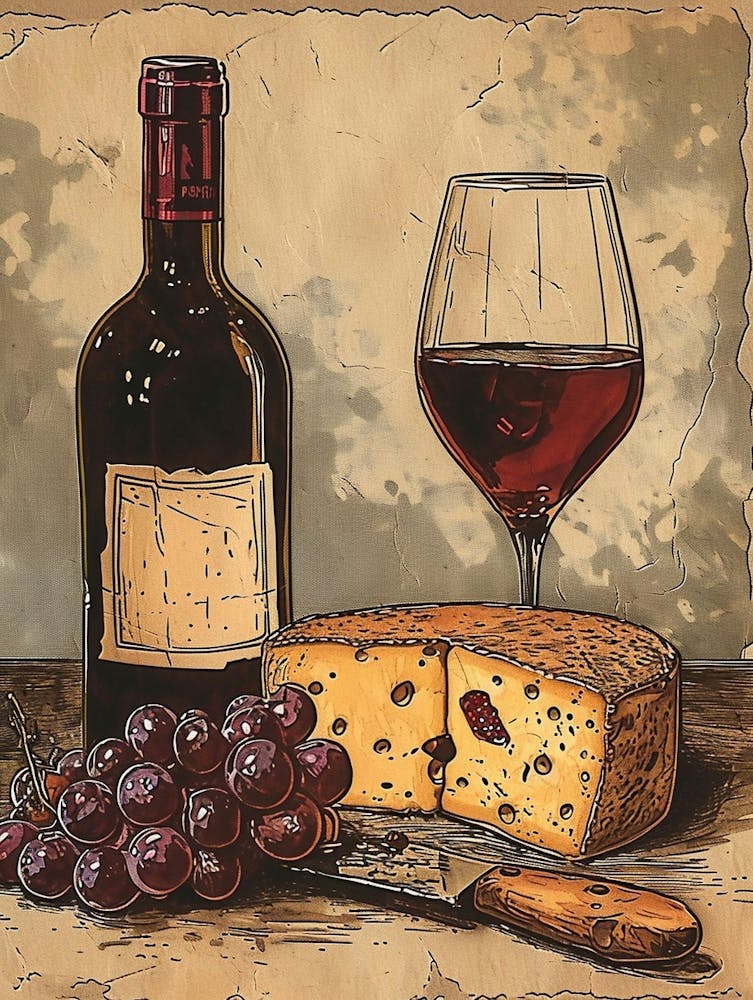 Cheese & Wine Rustic Illustration 2