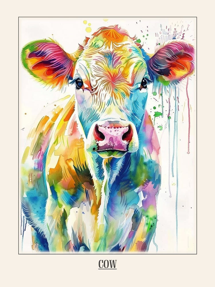 Cow Colourful Watercolour 2 Poster