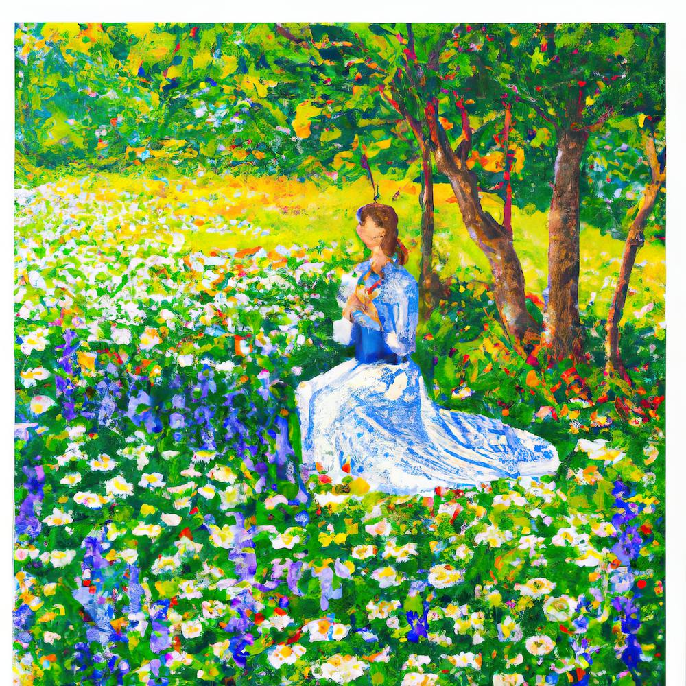 Watercolor Of Girl In The Meadow