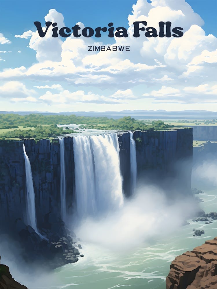 Victoria Falls Zimbabwe Beautiful Travel Illustration
