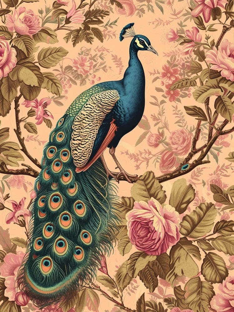 Vintage Sepia Peacock In A Floral Tree Wallpaper Inspired 4