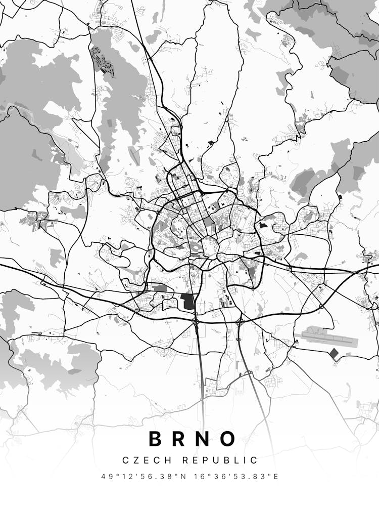Brno Czech Republic White Map