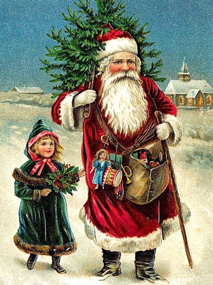 Old Santa Claus With A Little Girl