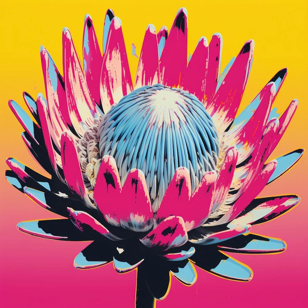 Andy Warhol Style Pop Art Flowers Protea 3 Square