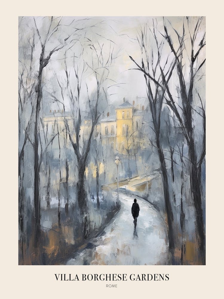 Winter City Park Poster Villa Borghese Gardens Rome 1