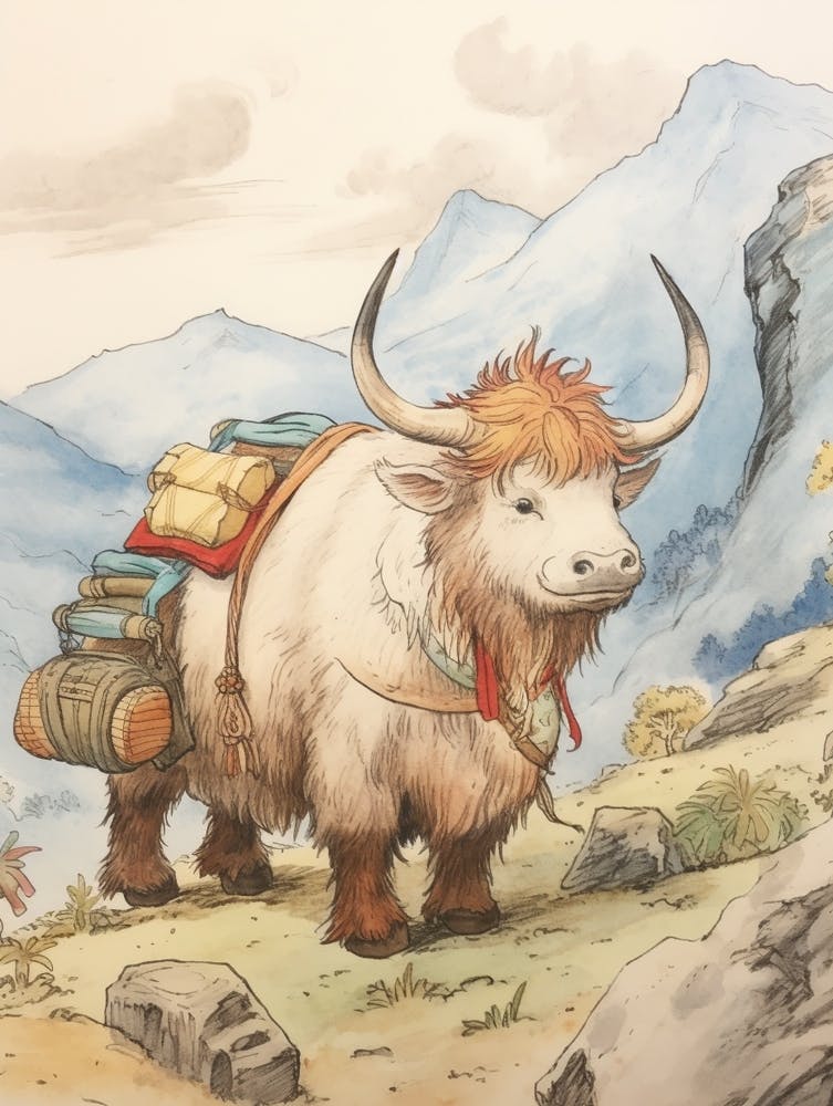 Storybook Animal Watercolour Yak 3