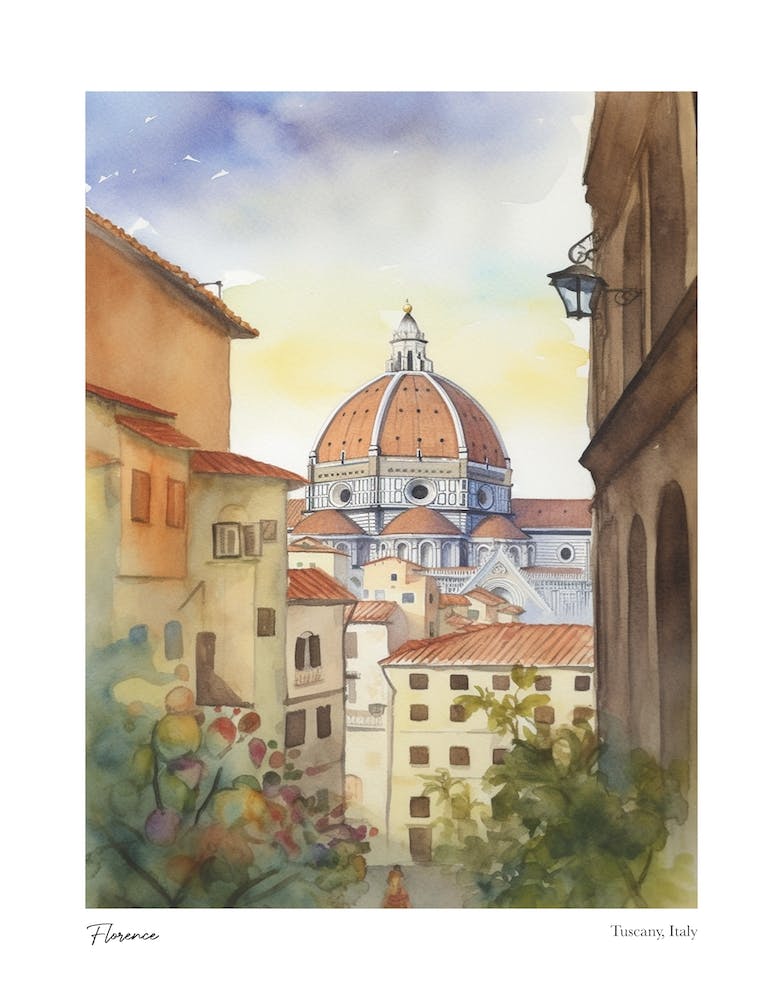 Florence, Tuscany, Italy 4 Watercolour Travel Poster