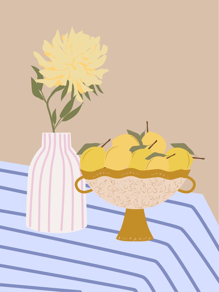 Lemon Basket And Flower Vase