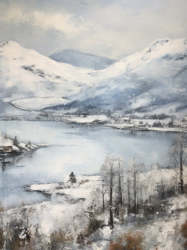 Vintage Winter Painting Lake District United Kingdom 3