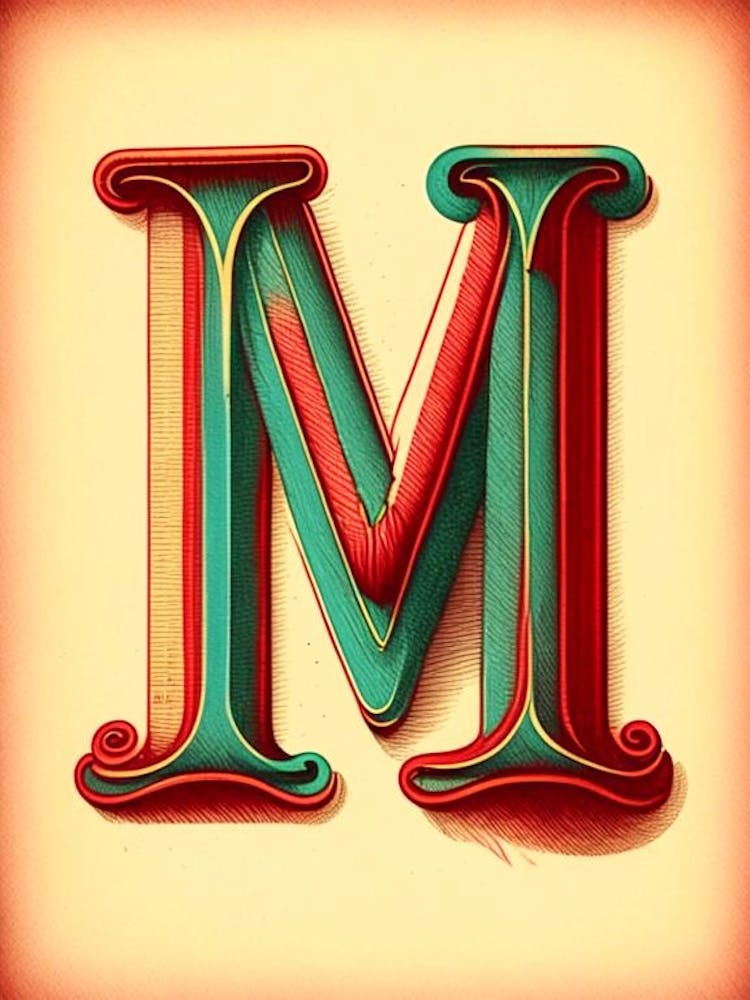 M, Buchstabe, Alphabet Vintage Skizze 2