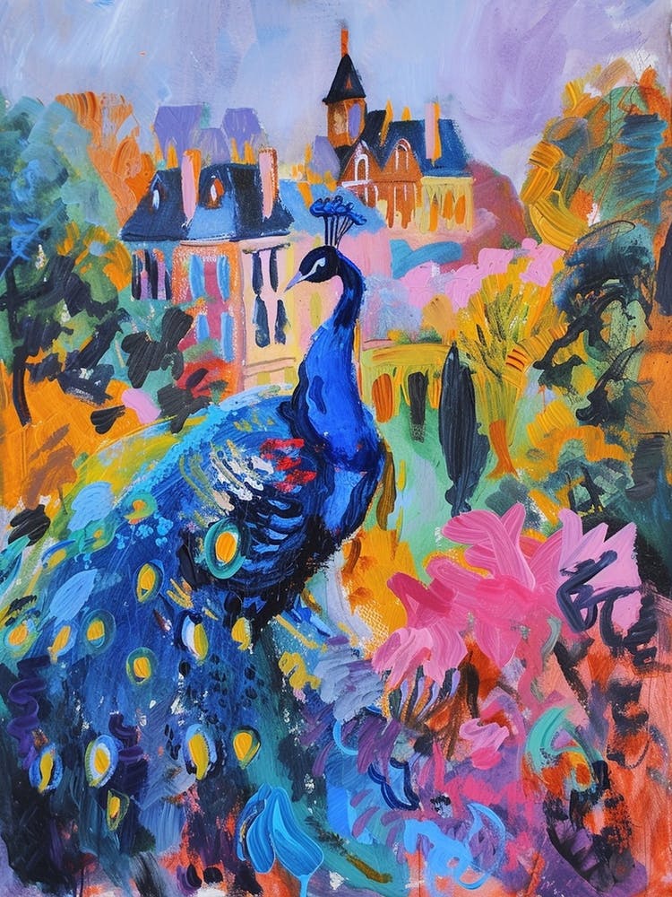 Peacock By The Castle Brushstrokes 3