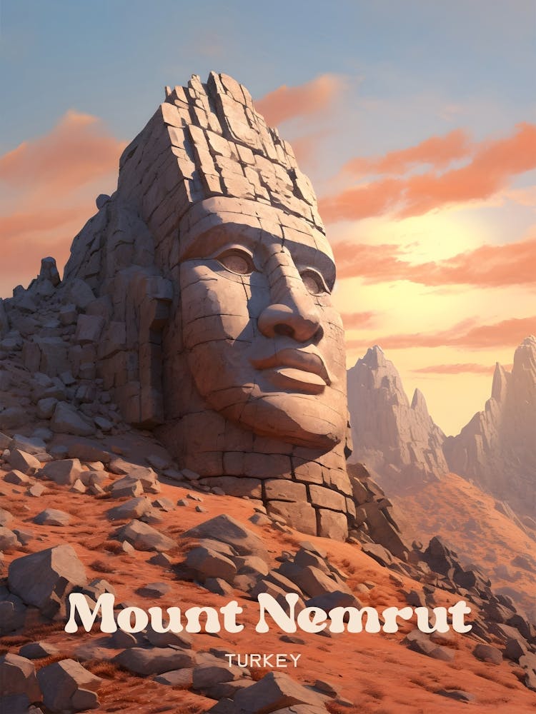 Mount Nemrut Turkey Royal Tomb Modern Travel Illustration